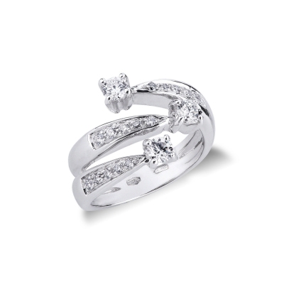 Bague trois rangs toi et moi en or blanc 750 avec diamants