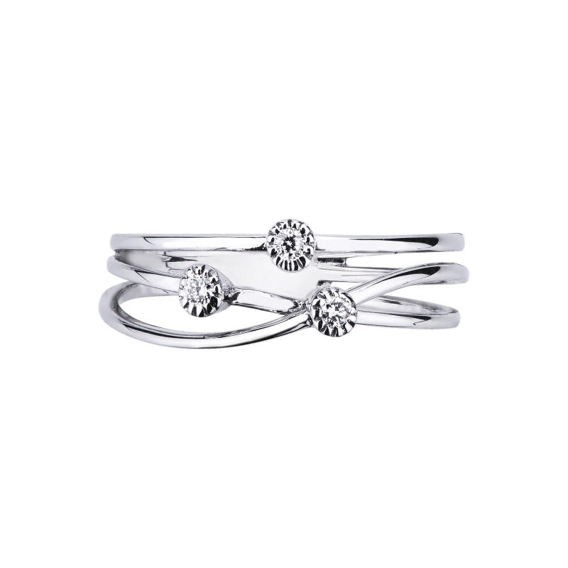 Bague 3 diamants design tressé en or blanc 18k Bague 3 diamants design tressé en or blanc 18k