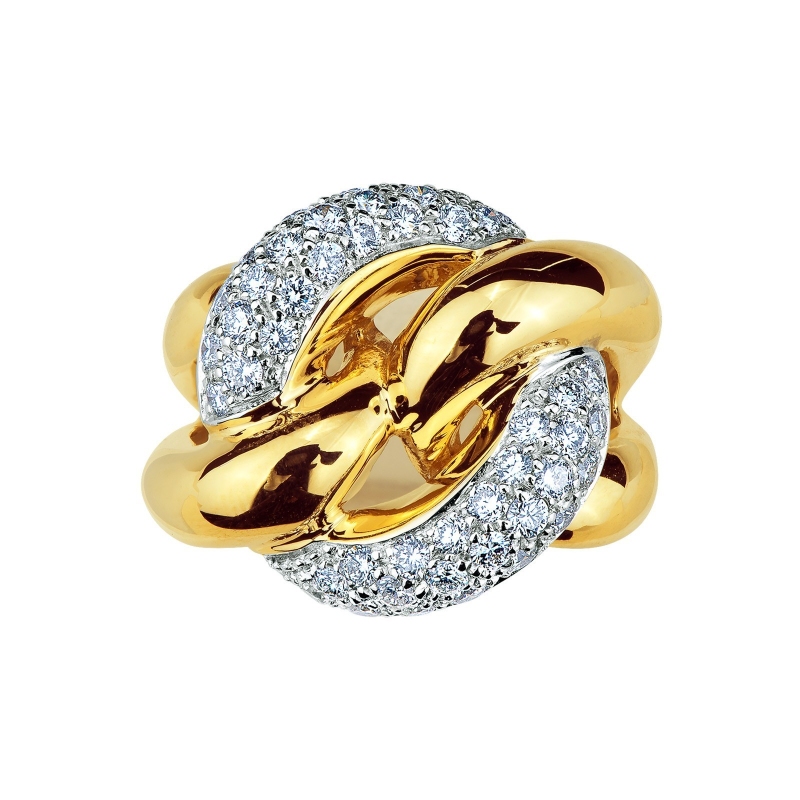 Bague Groumette Rigide en Or Blanc et Jaune 18k avec Diamants Bague Groumette Rigide en Or Blanc et Jaune 18k avec Diamants