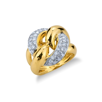 Bague Groumette Rigide en Or Blanc et Jaune 18k avec Diamants