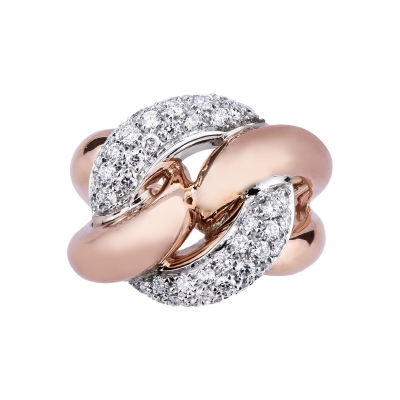 Bague gourmette en or blanc et rose 18 carats avec diamants