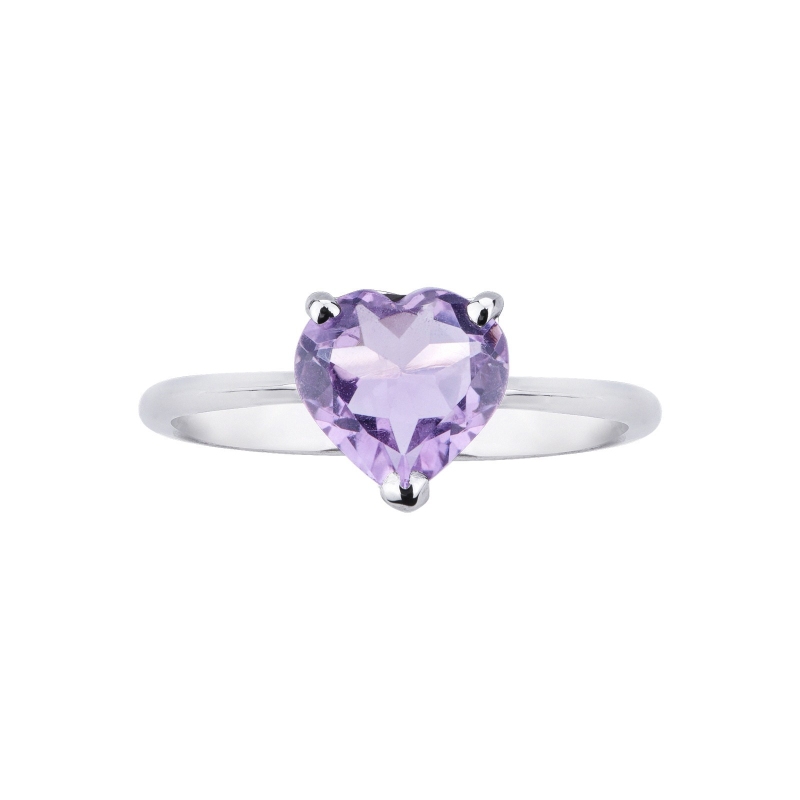 Bague en or blanc 18k avec améthyste en forme de cœur Bague en or blanc 18k avec améthyste en forme de cœur