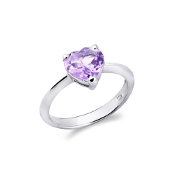 Bague en or blanc 18k avec améthyste en forme de cœur