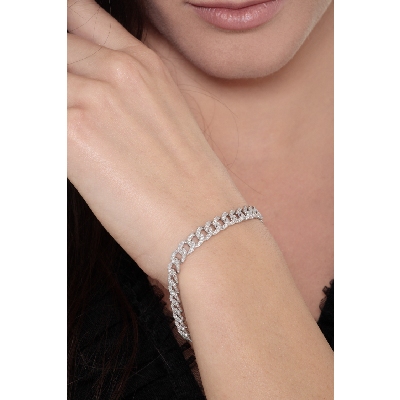 Bracelet gourmette en or blanc avec diamants