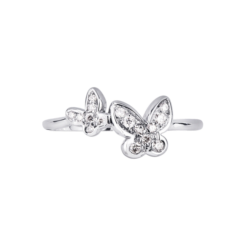 Bague en or blanc 18k avec un grand et un petit papillon Bague en or blanc 18k avec un grand et un petit papillon