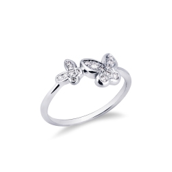 Bague en or blanc 18k avec un grand et un petit papillon
