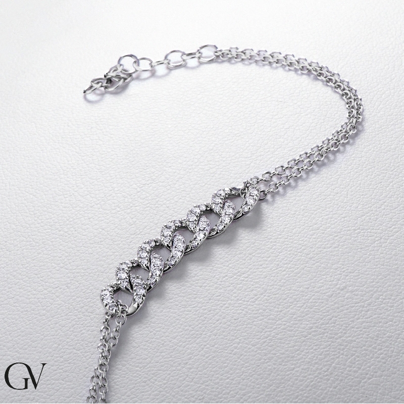 Bracelet à 6 maillons gourmette en or blanc 18k avec des diamants, 19+3 cm Bracelet à 6 maillons gourmette en or blanc 18k avec des diamants, 19+3 cm