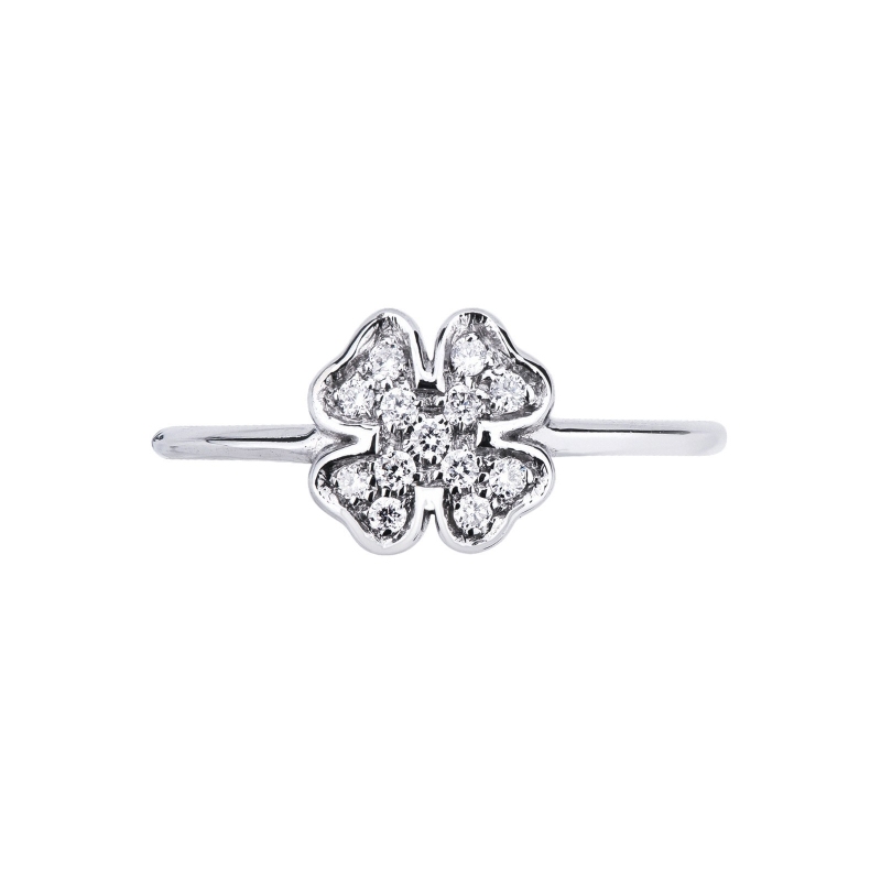 Bague trèfle en or blanc 18k avec diamants Bague trèfle en or blanc 18k avec diamants