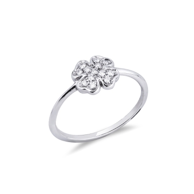 Bague trèfle en or blanc 18k avec diamants