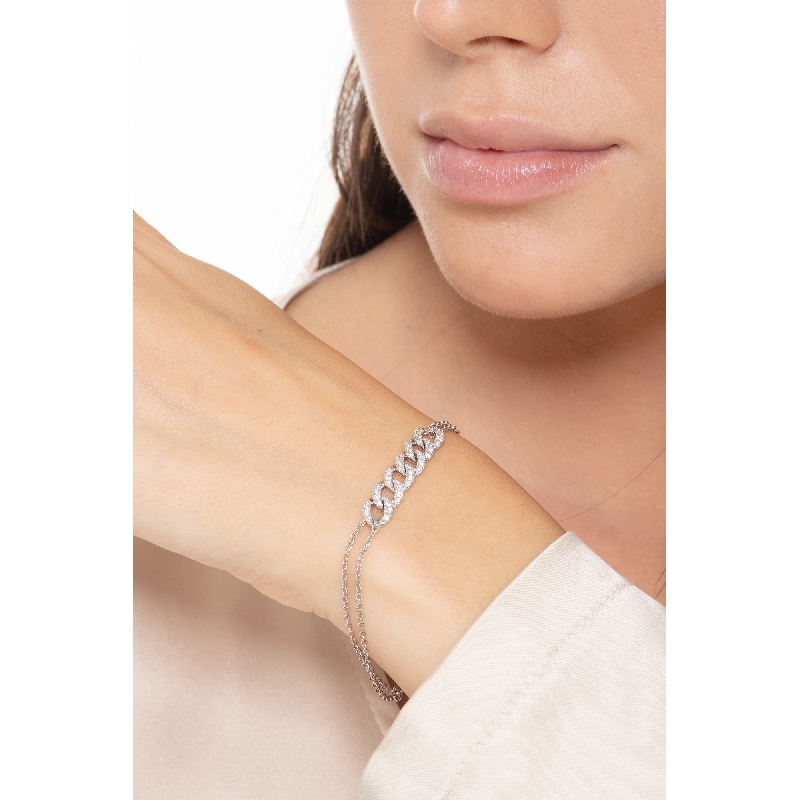 Bracelet à 6 maillons gourmette en or blanc 18k avec des diamants, 19+3 cm Bracelet à 6 maillons gourmette en or blanc 18k avec des diamants, 19+3 cm