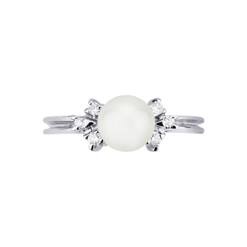 Bague en or blanc 18k avec perle et diamants