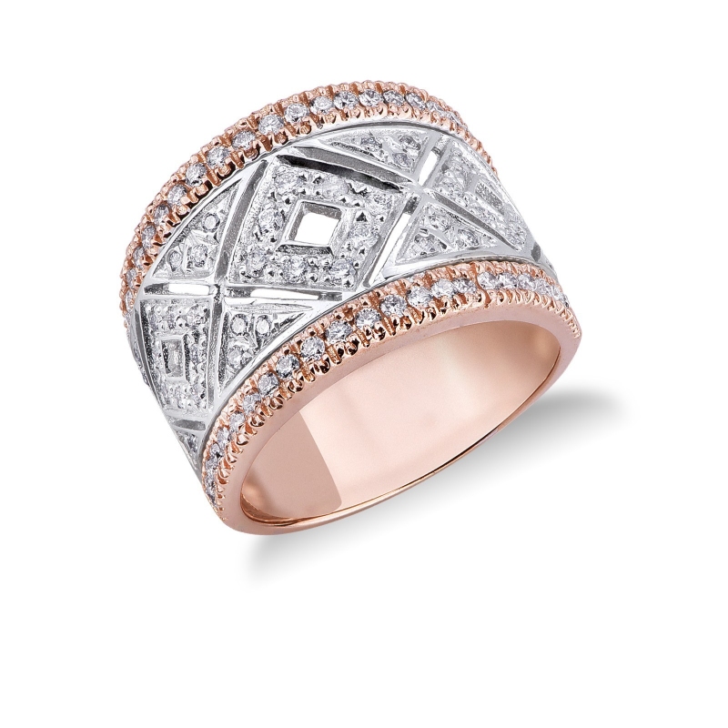 Bague bande en or blanc et rose 18k avec diamants