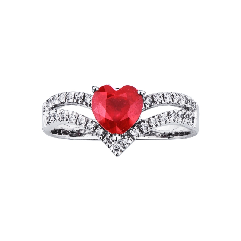 Bague rubis  et double rangée de diamants or 750  Bague rubis  et double rangée de diamants or 750