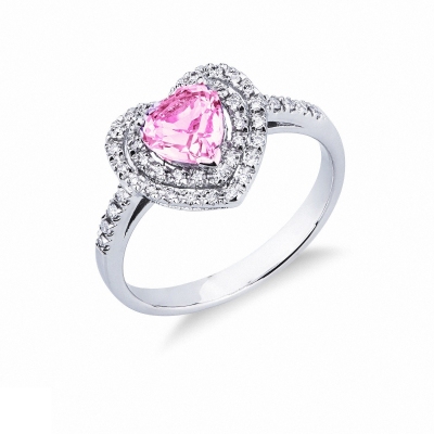  Bague en forme de cœur en or blanc 18k avec un saphir rose 