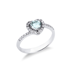 Bague en or blanc 18k avec aigue-marine en forme de cœur