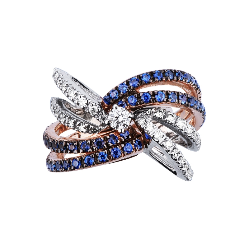 Bague jonc en or blanc et rose avec diamants et saphirs Bague jonc en or blanc et rose avec diamants et saphirs