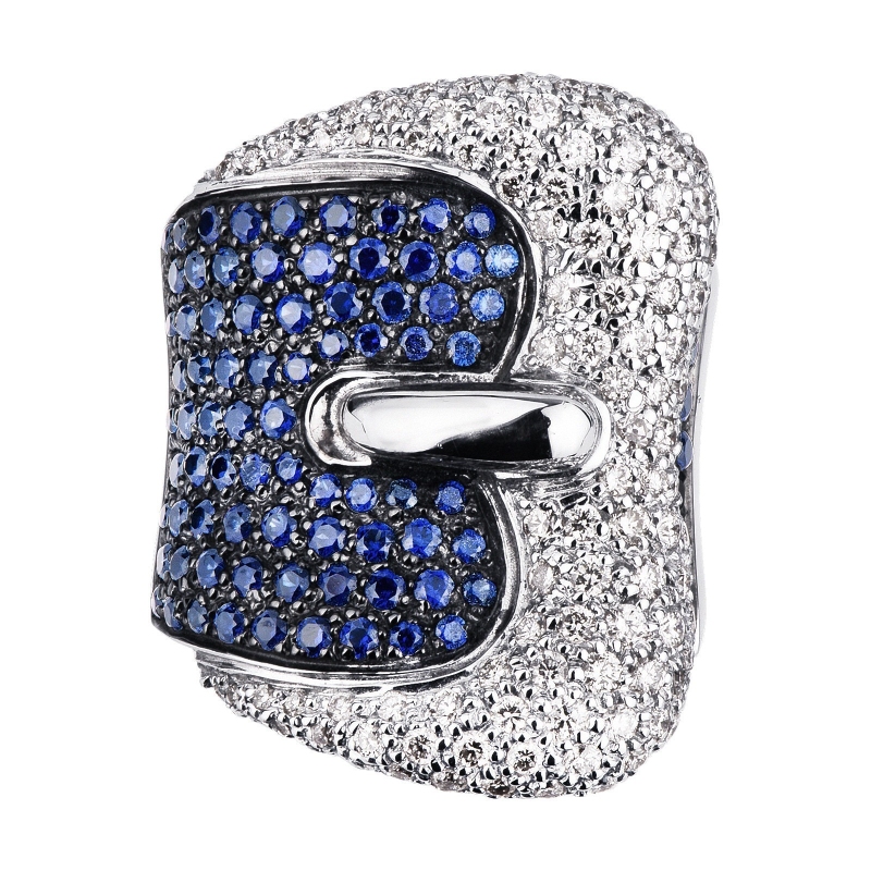 Bague en Or Blanc 18k avec diamants et saphirs bleus Bague en Or Blanc 18k avec diamants et saphirs bleus