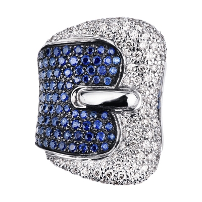 Bague en Or Blanc 18k avec diamants et saphirs bleus