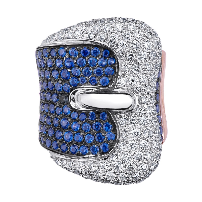 Bague en Or Blanc et Rose 18k avec diamants et saphirs bleus Bague en Or Blanc et Rose 18k avec diamants et saphirs bleus