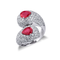 Bague Toi et Moi en Or Blanc 18k avec Rubi et Diamants