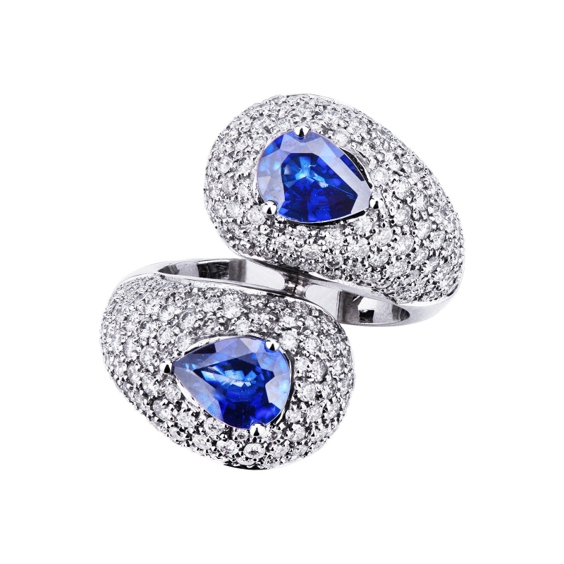 Bague Toi et Moi en Or Blanc 18k avec Saphirs Bleus et Diamants Bague Toi et Moi en Or Blanc 18k avec Saphirs Bleus et Diamants