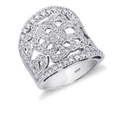Bague bandeau en or blanc 18ct avec fleur diamants