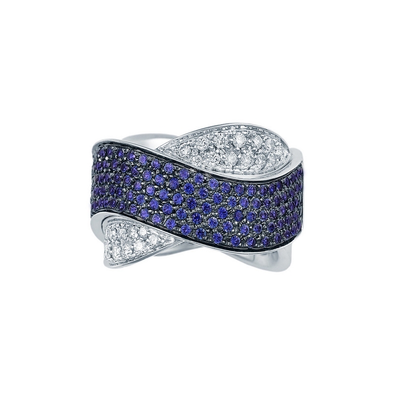 Bague en or blanc 18K avec saphirs bleus et diamants Bague en or blanc 18K avec saphirs bleus et diamants