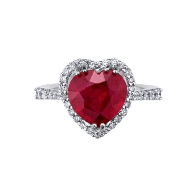 Bague rubis en forme de coeur et diamants en or blanc 18k