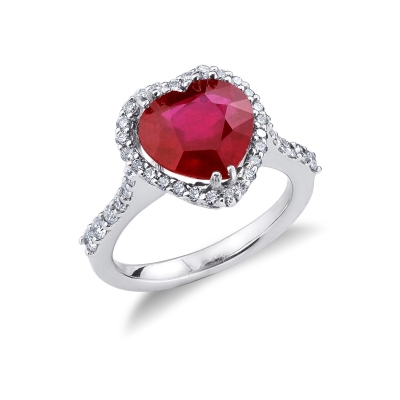 Bague rubis en forme de coeur et diamants en or blanc 18k