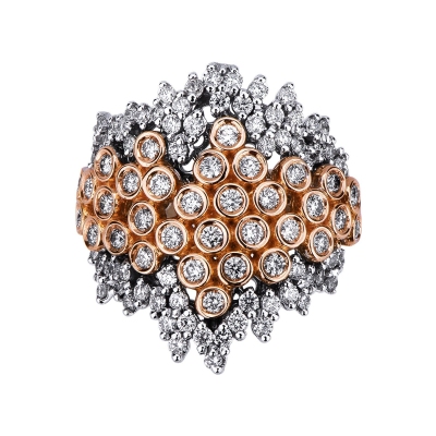 Bague design en or blanc et rose 750 avec diamants