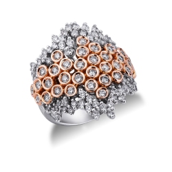 Bague design en or blanc et rose 750 avec diamants