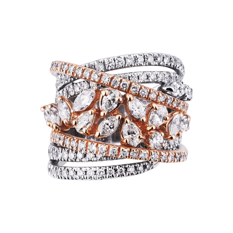 Bague jonc en or blanc et rose 750 avec diamants Bague jonc en or blanc et rose 750 avec diamants