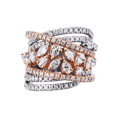 Bague jonc en or blanc et rose 750 avec diamants