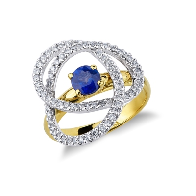 Bague en or blanc et jaune 18k avec saphir et diamants