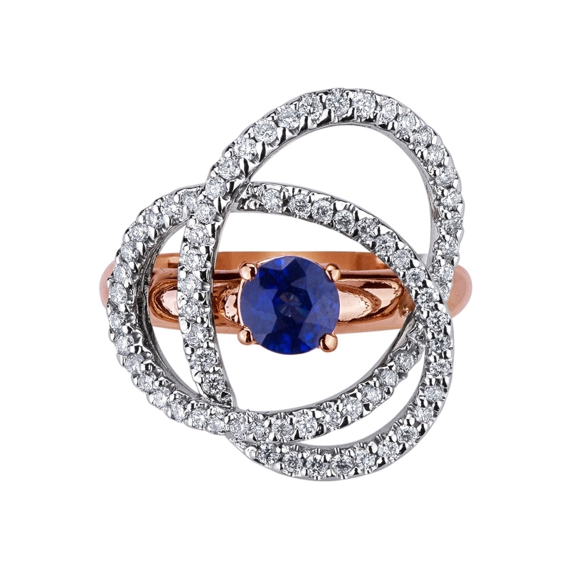 Bague en or blanc et rose avec saphir bleu et diamants Bague en or blanc et rose avec saphir bleu et diamants