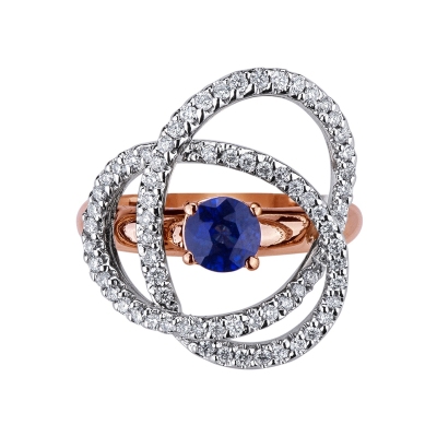 Bague en or blanc et rose avec saphir bleu et diamants