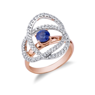 Bague en or blanc et rose avec saphir bleu et diamants