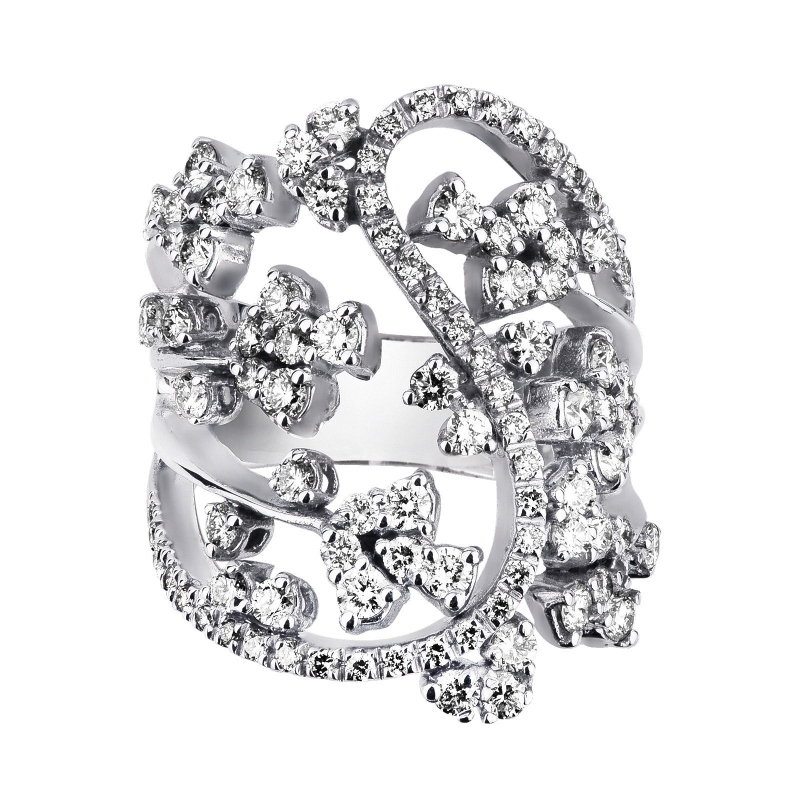 Bague Bandeau en or blanc 18k avec diamants sertis en forme de fleur