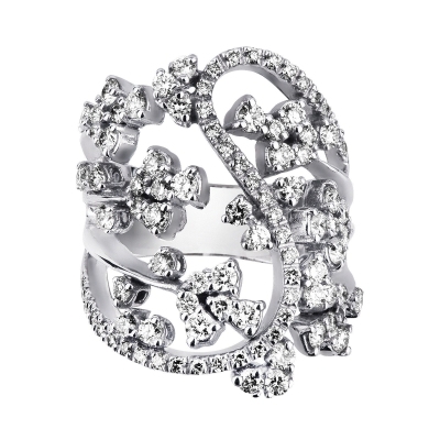 Bague Bandeau en or blanc 18k avec diamants sertis en forme de fleur