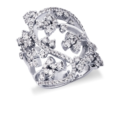 Bague Bandeau en or blanc 18k avec diamants sertis en forme de fleur