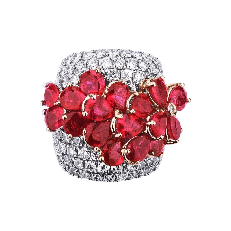 Bague fleurs de rubis pour femme en or blanc 18k et diamants Bague fleurs de rubis pour femme en or blanc 18k et diamants
