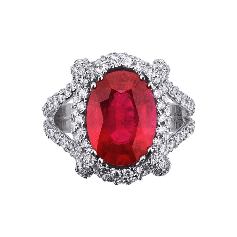 Bague rubis entourage diamants monture or blanc 750 Bague rubis entourage diamants monture or blanc 750