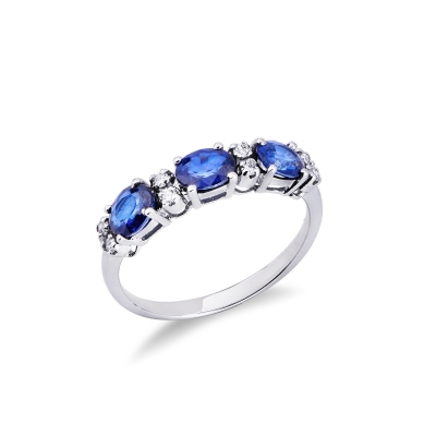 Bague femme avec saphirs bleus et diamants or 750