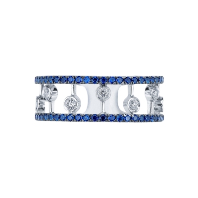 Bague bandeau en or blanc 18k avec diamants et saphirs