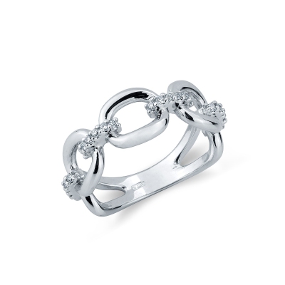 Bague en or blanc 18k à maillons rigides sertie de diamants 