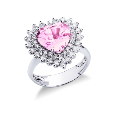 Bague en or blanc 18 carats avec un saphir rose