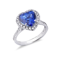 Bague saphir central pavée de diamants or blanc 750