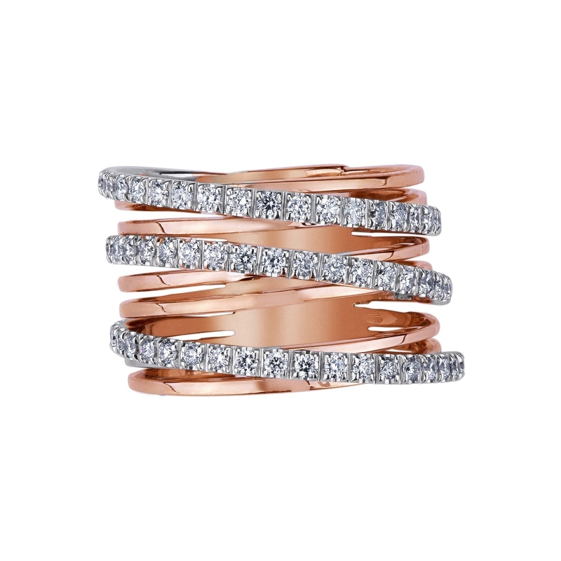 Bague jonc multiple en or blanc et rose avec diamants Bague jonc multiple en or blanc et rose avec diamants