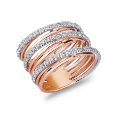 Bague jonc multiple en or blanc et rose avec diamants