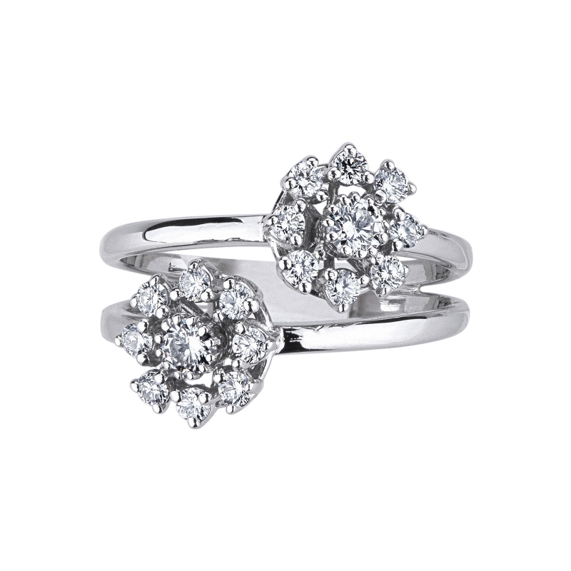 Bague moi et toi  en Or Blanc 18k avec Fleurs et Diamants Bague moi et toi  en Or Blanc 18k avec Fleurs et Diamants